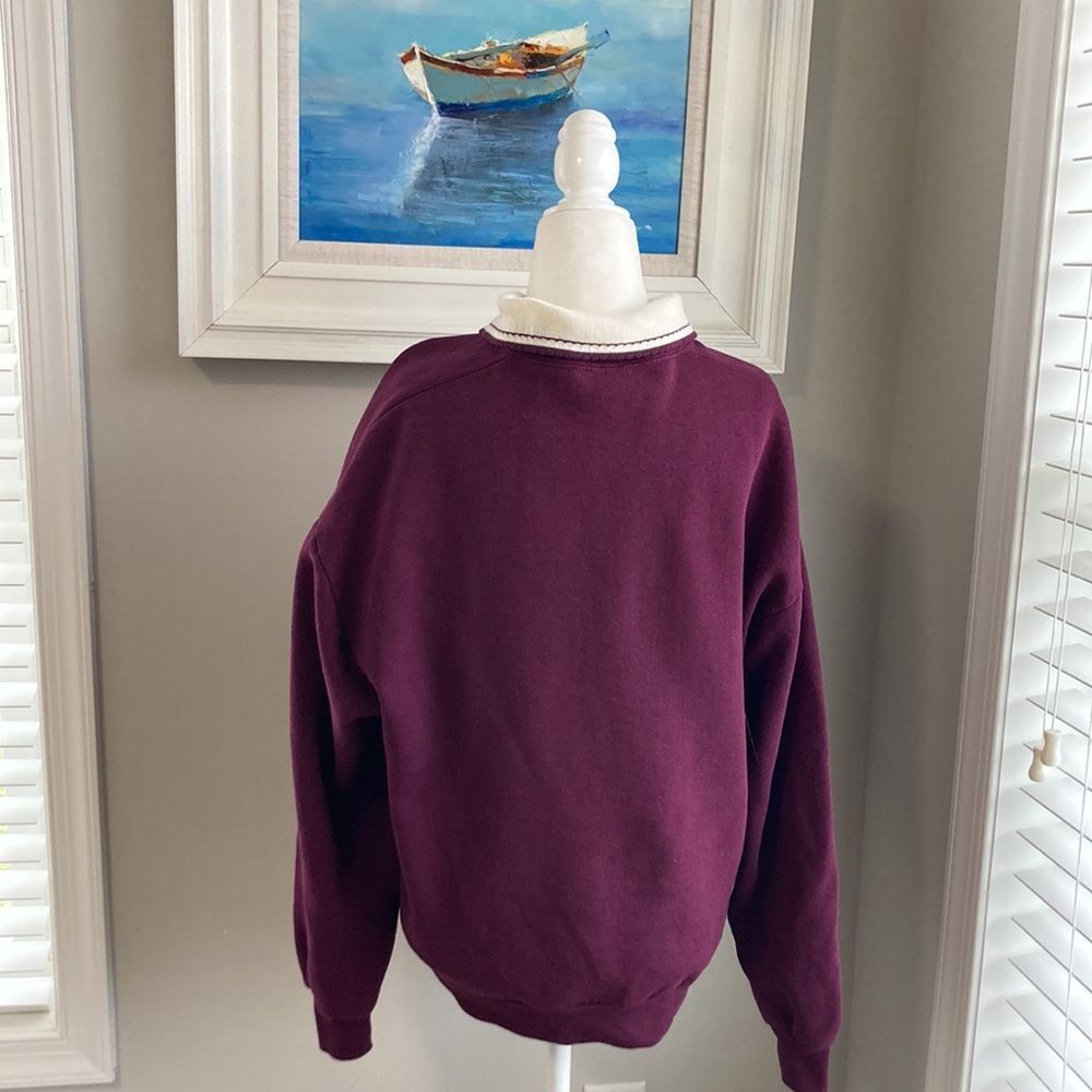 Vintage 90s 80s Morning Sun Purple Racoon Forest Collared Sweatshirt Large - Picture 7 of 12